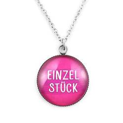 SCHMUCKZUCKER Damen Kette mit Anhänger Motiv Einzelstück Edelstahl Schmuck Silber Pink (Großer Anhänger 25mm - Lange Kette 70cm) von SCHMUCKZUCKER