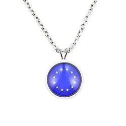 SCHMUCKZUCKER Damen Kette mit Anhänger Motiv Europa EU Fahne Edelstahl Silber Blau Kleiner Anhänger (14mm) - Kurze Kette (45cm) von SCHMUCKZUCKER