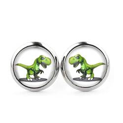 SCHMUCKZUCKER Damen Kinder Unisex Ohrstecker Motiv T-Rex Dinosaurier Edelstahl Ohrringe Silber Weiß Grün 12mm von SCHMUCKZUCKER