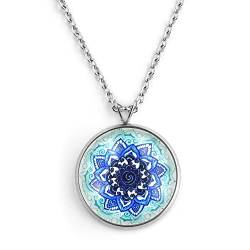 SCHMUCKZUCKER Damen Mädchen Kette mit Anhänger Motiv Mandala Edelstahl Silber Blau Mittlerer Anhänger (20mm) - Kurze Kette (45cm) von SCHMUCKZUCKER