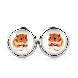 SCHMUCKZUCKER Damen Mädchen Ohrstecker Motiv Hamster Edelstahl Ohrringe Silber Weiß 12mm von SCHMUCKZUCKER