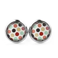 SCHMUCKZUCKER Damen Mädchen Ohrstecker Motiv Sommer Ferien Retro Polka Dots Punkte Edelstahl Ohrringe Bunt Silber 12mm von SCHMUCKZUCKER