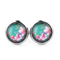 SCHMUCKZUCKER Damen Ohrstecker Motiv Sommer Blüten Edelstahl Blumen Ohrringe Silber Türkis (12mm) von SCHMUCKZUCKER