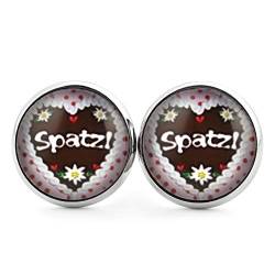 SCHMUCKZUCKER Damen Ohrstecker Motiv Spatzl Lebkuchen Herz Edelstahl Ohrringe Silber Braun Rosa Rot Gepunktet 14mm 14mm von SCHMUCKZUCKER