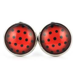 SCHMUCKZUCKER Damen Ohrstecker Muster Polka Dots schwarz-rot 14mm von SCHMUCKZUCKER