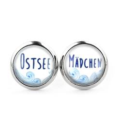SCHMUCKZUCKER Damen Ohrstecker Ostsee-Mädchen Edelstahl Ohrringe Silber Blau Weiß 12mm von SCHMUCKZUCKER