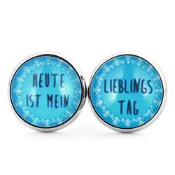 SCHMUCKZUCKER Damen Ohrstecker mit Spruch Heute ist mein Lieblingstag witzige Edelstahl Ohrringe Silber Blau 14mm Blau von SCHMUCKZUCKER