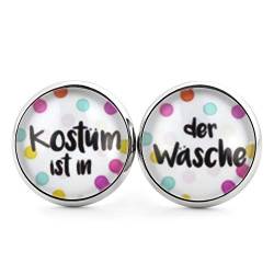 SCHMUCKZUCKER Unisex Ohrstecker Karneval Spruch Kostüm ist in der Wäsche Edelstahl Ohrringe silber-farben bunt 14mm von SCHMUCKZUCKER