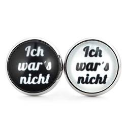 SCHMUCKZUCKER Unisex Ohrstecker Spruch Ich war´s nicht Lustige Edelstahl Ohrringe Männer Frauen Silber 14mm Schwarz + Weiss 14mm von SCHMUCKZUCKER