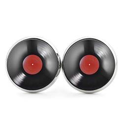 SCHMUCKZUCKER Unisex Retro Ohrstecker Vinyl Schallplatte Edelstahl Silber Schwarz Rot 14mm von SCHMUCKZUCKER