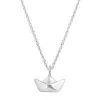 SCHOSCHON Kette mit Anhänger Halskette 3D BOOT 925 Silber - Maritim Schmuck Schiffchen Segelschiff (Reisegeschenk Abenteuer Weltreise, Stapelbar), Papierboot Design von SCHOSCHON