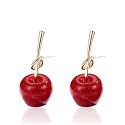 SCJJZ Ohrringe für Damen,Rote Kirschohrringe, Apfelohrringe, mädchenhafte Herzohrringe, Fruchtohrringe von SCJJZ