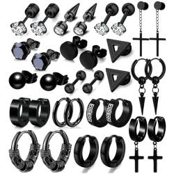 SCJJZ Ohrringe für Herren,Ohrringe für Damen,Schwarzes Set aus Ohrringen, Creolen und Ohrsteckern (16 Paar) von SCJJZ
