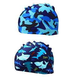 SCJJZ badekappe kinder,badekappe kinder jungen,schwimmkappe kinder,badekappe,Süße bedruckte Badekappen für Jungen und Mädchen (Camo & Shark) von SCJJZ