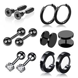 SCJJZ creolen,ohrringe herren,herren ohrringe,ohrringe männer,ohrstecker,piercing ohr,ohrringe damen,Ohrringe Ohrclip Ohrringe Set, Nasenring Lippenstecker Nabelstecker (6 Paar schwarz) von SCJJZ