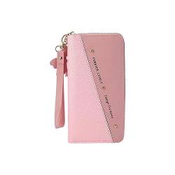 SCJJZ portemonnaie damen klein,geldbörse damen klein,slim wallet,card holder,slim wallet mit münzfach,Geldbörse aus PU-Leder, elegante Damen-Doppelnähte, Geldbörse, Pink von SCJJZ