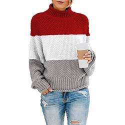 SCLEROPAGES Damen Casual Übergröße Strickpullover Rollkragenpulli Oberteile Winter Warm Stricken Sweater Tops Einfarbig Grobstrickpullover (Nahtfarbe-2,3XL) von SCLEROPAGES