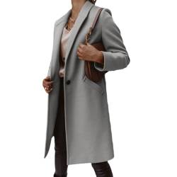 SCLEROPAGES Damen Langarm Trenchcoat Elegante Wollmantel Knöpfe Mantel Erbsenmantel Lässige Anzugkragen Jacke Parka Lange Pea Coats Casual Warm Wintermantel mit Taschen (Hellgrau,XXL) von SCLEROPAGES