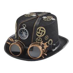 SCOOVY Steampunk-Hüte mit Schutzbrille, Steampunk-Hüte für Männer,Cosplay Halloween Kostüm Kopfbedeckung Hut mit abnehmbarer Schutzbrille | Verkleidungszubehör, Zeitreisender-Kostüm für Herren für von SCOOVY