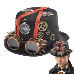 SCOOVY Steampunk-Zylinder für Herren, Herren-Gothic-Steampunk-Hüte,Cosplay Halloween Kostüm Kopfbedeckung Hut mit abnehmbarer Schutzbrille | Verkleidungszubehör, Zeitreisender-Kostüm für Herren für von SCOOVY
