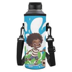 SCRAWLGOD 4-in-1 Kinder-Rucksack, Schulanfang, große Lunchbox, Federmäppchen mit Wasserflaschentasche, Sets für Mädchen und Jungen, Niedliches afrikanisches Mädchen, Cartoon, blau, von SCRAWLGOD