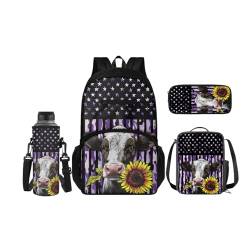 SCRAWLGOD 4-teiliges Kinder-Rucksack-Set, Schul-Büchertasche mit isolierter Lunchbox, Federmäppchen, Wasserflaschenhalter für Mädchen und Jungen, Pilz, Schmetterling, Frosch von SCRAWLGOD