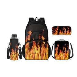 SCRAWLGOD 4-teiliges Kinder-Rucksack-Set, Schul-Büchertasche mit isolierter Lunchbox, Federmäppchen, Wasserflaschenhalter für Mädchen und Jungen, Rosa Kuh-Druck. von SCRAWLGOD