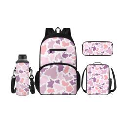 SCRAWLGOD 4-teiliges Kinder-Rucksack-Set, Schul-Büchertasche mit isolierter Lunchbox, Federmäppchen, Wasserflaschenhalter für Mädchen und Jungen, Sonnenblumen-Schmetterling von SCRAWLGOD