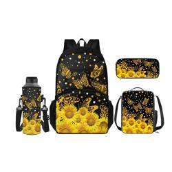 SCRAWLGOD 4-teiliges Kinder-Rucksack-Set, Schul-Büchertasche mit isolierter Lunchbox, Federmäppchen, Wasserflaschenhalter für Mädchen und Jungen, Tigerstreifen-Aufdruck von SCRAWLGOD