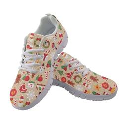 SCRAWLGOD Damen Laufschuhe Casual Atmungsaktiv Athletic Tennis Sneakers Lace Up Walking Schuhe, Weihnachten, 46 EU von SCRAWLGOD