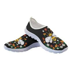 SCRAWLGOD Damen Wanderschuhe Mesh Slip On Air Mesh Loafer Atmungsaktiv Leicht Laufschuhe Laufschuhe Sneaker, Biene mit Blumenmuster, 39 EU von SCRAWLGOD