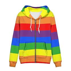 SCRAWLGOD Damen Zip Up Hoodie Oversized Sweatshirt Casual Langarm Tops Jacke mit Taschen, Rainbow Pride, 46 von SCRAWLGOD
