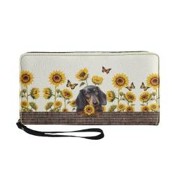 SCRAWLGOD Geldbörse für Damen, Reißverschluss, Kartenhalter, Clutch, PU-Leder, lange Geldbörse, Sonnenblume für Hunde von SCRAWLGOD