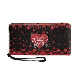 SCRAWLGOD Geldbörsen für Damen und Mädchen, Reißverschluss, Kartenhalter, Clutch, PU-Leder, lange Geldbörse, Organizer, Zubehör, Roter Herz-Rosen-Druck, Casual von SCRAWLGOD