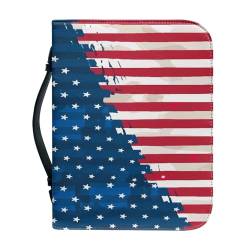 SCRAWLGOD Klassische Bibelhülle für Damen, Leder, Bibeltasche, Tragetasche, Bibeltasche mit Stiftfächern, Bibeltragetasche für Männer, Kinder, Mädchen, Damen, Amerikanische Flagge, Blau und Rot, XL von SCRAWLGOD