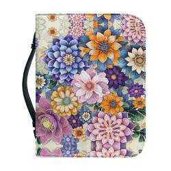 SCRAWLGOD Klassische Bibelhülle für Damen, Leder, Bibeltasche, Tragetasche, Bibeltasche mit Stiftfächern, Bibeltragetasche für Männer, Kinder, Mädchen, Damen, Mandala Floral, XL von SCRAWLGOD