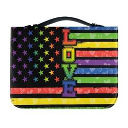 SCRAWLGOD Klassische Bibelhülle für Damen, Leder, Bibeltasche, Tragetasche, Bibeltasche mit Stiftfächern, Bibeltragetasche für Männer, Kinder, Mädchen, Damen, Rainbow Love, L von SCRAWLGOD