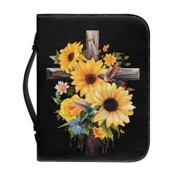 SCRAWLGOD Klassische Bibelhülle für Damen, Leder, Bibeltasche, Tragetasche, Bibeltasche mit Stiftfächern, Bibeltragetasche für Männer, Kinder, Mädchen, Damen, Sonnenblumenkreuz, XL von SCRAWLGOD