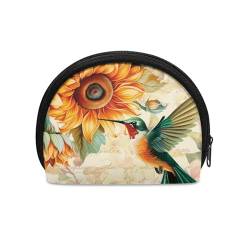 SCRAWLGOD Kleine Münzbörse für Damen, Mini-Münztasche, Geldbörse, Schlüsselkartenetui, Wechselgeldbörse, Zubehör für Männer und Mädchen, Sonnenblume Kolibri von SCRAWLGOD