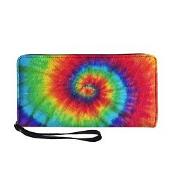 SCRAWLGOD Lange Geldbörse für Damen, mit Reißverschluss, große Kapazität, Clutch, Tasche, PU-Leder,, Batik-Regenbogenfarben von SCRAWLGOD