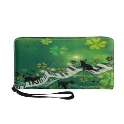 SCRAWLGOD Lange Geldbörse für Damen, mit Reißverschluss, kleine Mini-Clutch-Tasche, PU-Leder, Black Cat Piano von SCRAWLGOD