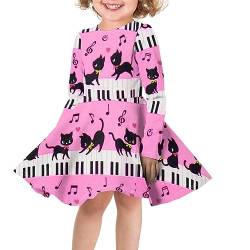 SCRAWLGOD Mädchen Kleider Midi Kleid Mode Langarm Skater Kleid Kinder Kleidung für Kinder, Klaviertaste Musiknote, 7-8 Jahre von SCRAWLGOD