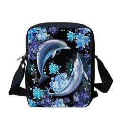 SCRAWLGOD Messenger Bags for Women Mini Handbag Shoulder Bag Daily School Crossbody Bag for Teens Girls, Blauer Delphin Floral, Einheitsgröße von SCRAWLGOD