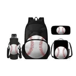 SCRAWLGOD Rucksack für Kinder mit Lunchbox, Wasserflaschenhalter, Federmäppchen, 4-in-1, Büchertaschen für Kindergarten, Grundschule, baseball von SCRAWLGOD