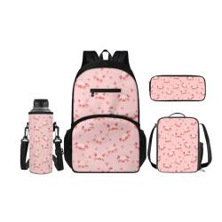 SCRAWLGOD Rucksäcke mit Lunchbox für Kinder, Schule, Federmäppchen, Wasserflaschenhalter, 4-in-1 Büchertasche, Tagesrucksack für Mädchen und Jungen, Rosa, Schwein von SCRAWLGOD