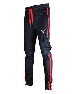 SCREENSHOT Herren Hip Hop Premium Slim Fit Urban Trainingshose – Athletic Jogger Bottom mit Seitenband Streetwear, S41900-black/red, X-Groß von SCREENSHOT
