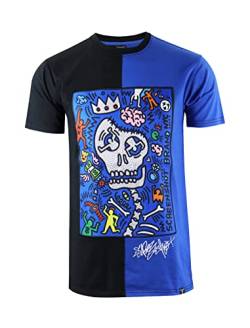 SCREENSHOT Herren Hip-Hop Streetwear Premium Qualität T-Shirt – Stilvolle Strass-Patch-Stickerei hochdichter Gel-Druck T-Shirt, S11202-black/royal, 3X-Groß von SCREENSHOT