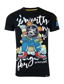 SCREENSHOT Herren Hip-Hop Streetwear Premium Qualität T-Shirt – Stilvolle Strass-Patch-Stickerei hochdichter Gel-Druck T-Shirt, S11220-schwarz, Groß von SCREENSHOT