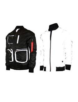 SCREENSHOT Herren Streetwear Hip-Hop Urban NY Fashion Bomberjacke – Modern Outdoor Leicht Windbreaker Graffiti Zip Up Top, S51053-black/silver, XL von SCREENSHOT