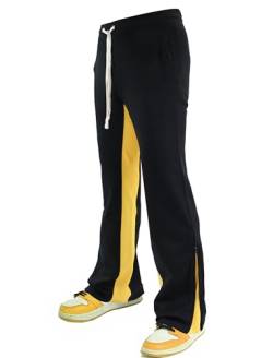 SCREENSHOT Track Pants 3202 Herren Streetwear Premium Stacked Flare Fit Urban Track Pants Workout Athletic Jogger Hose, S41702-black/yellow, Groß von SCREENSHOT